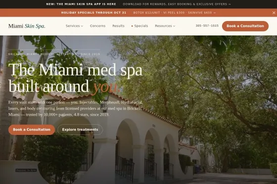 Miami Skin Spa website screenshot